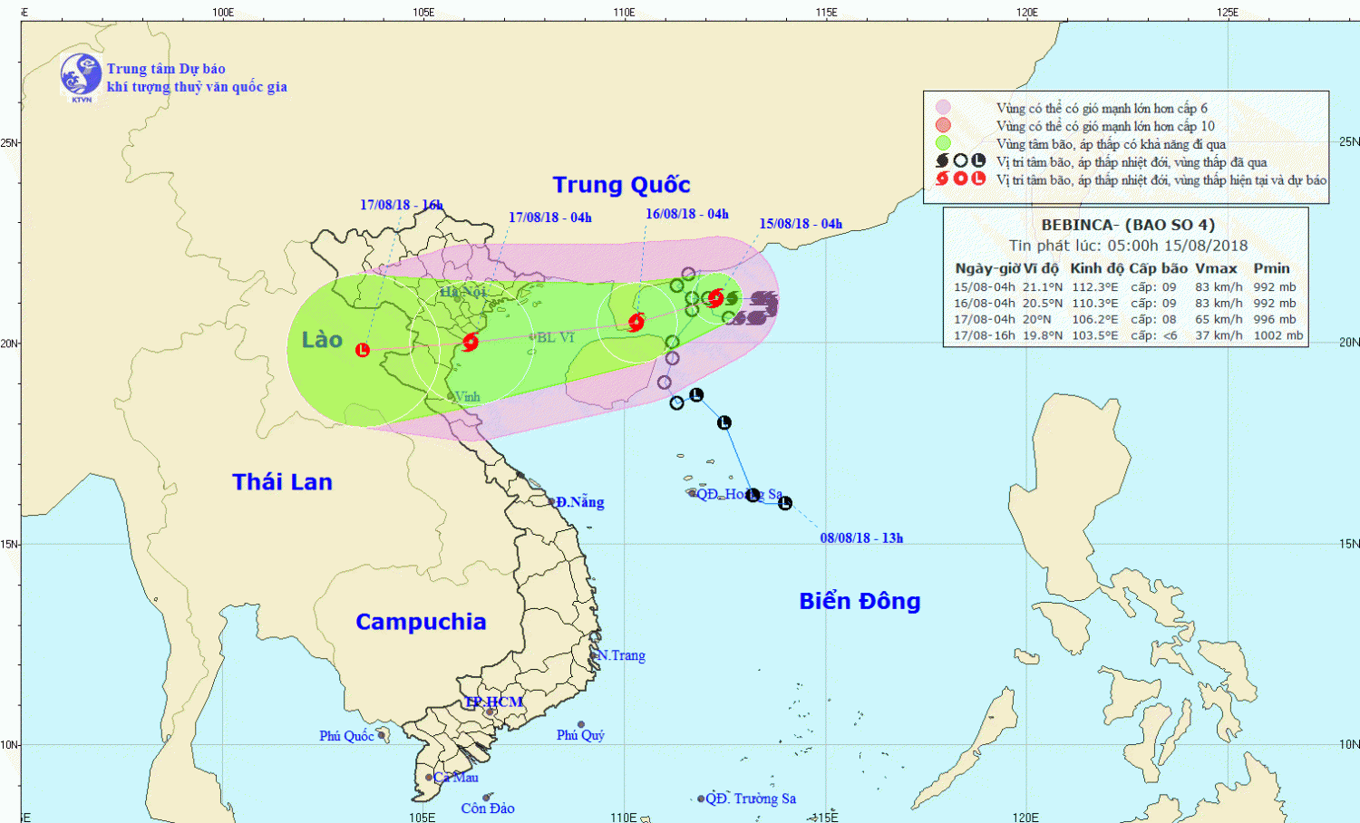 Tin bão gần bờ - cơn bão số 04 (05h00 ngày 15/8)