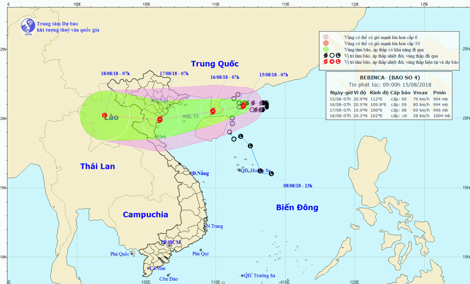 Tin bão gần bờ - cơn bão số 04 (09h00 ngày 15/8)
