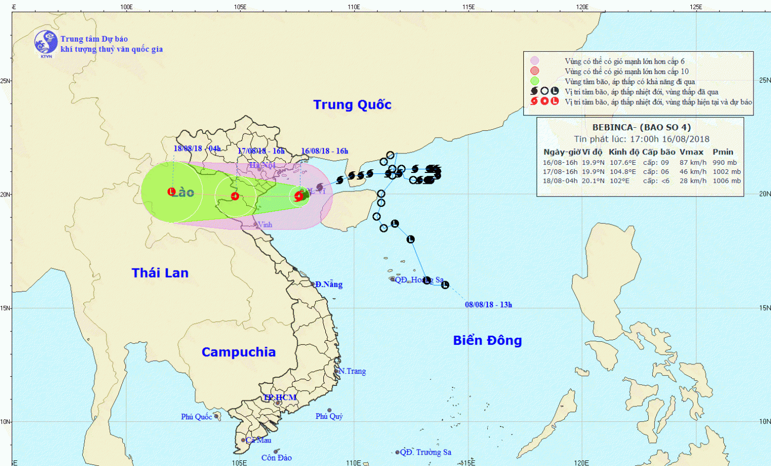 Tin bão khẩn cấp - cơn bão số 04 (17h00 ngày 16/8)