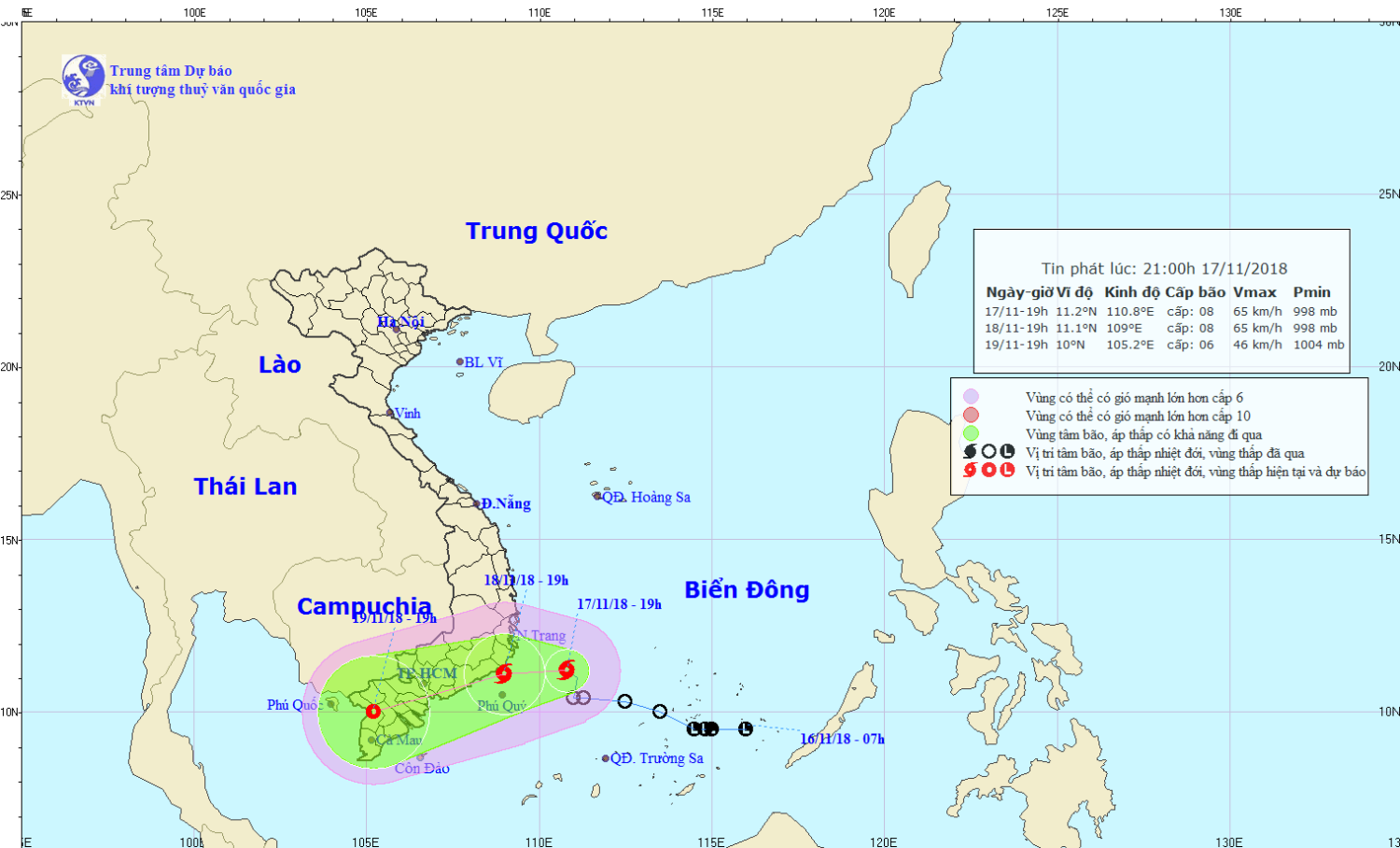 Tin bão khẩn cấp - cơn bão số 8 (21h00 ngày 17/11)