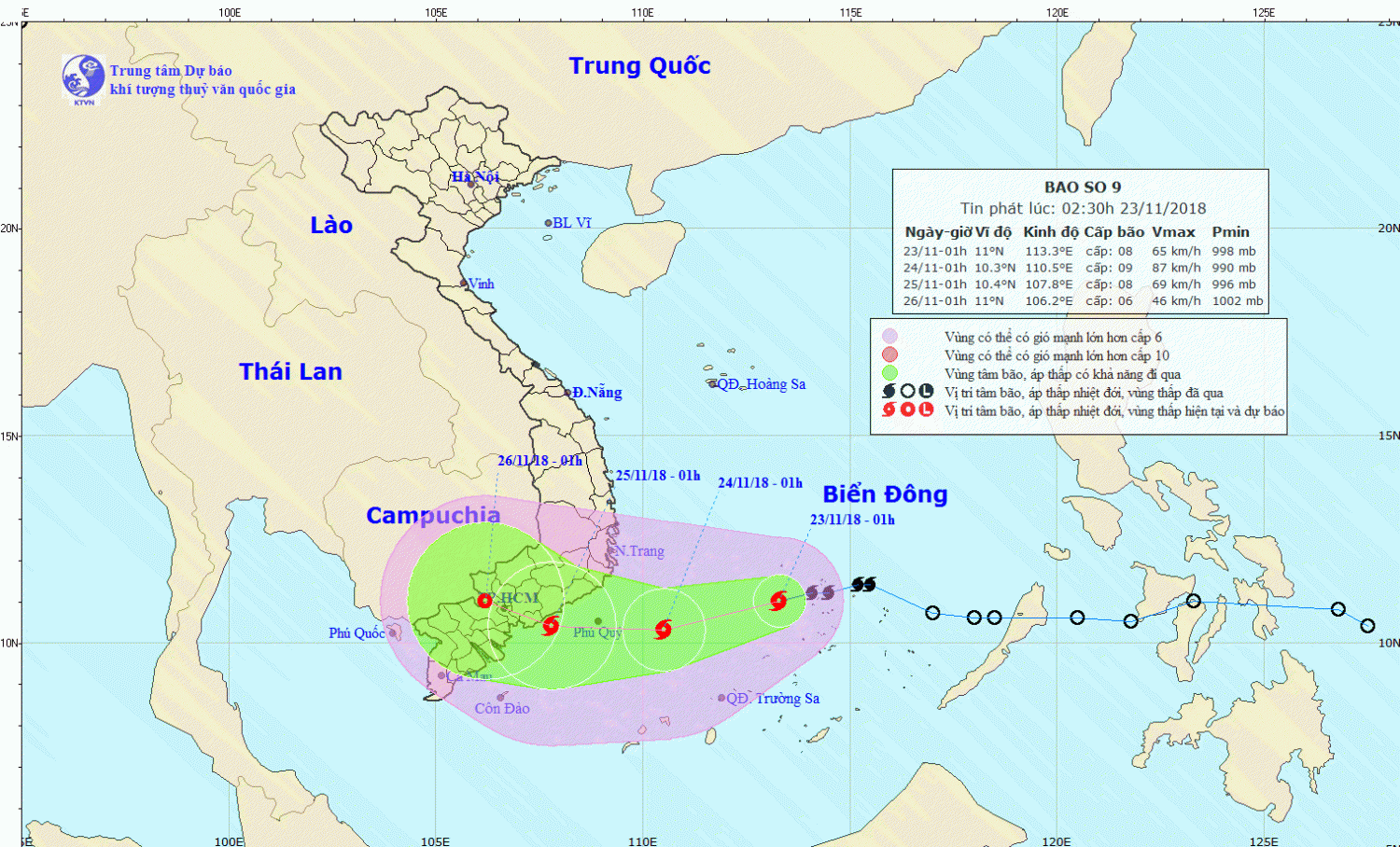 Tin bão khẩn cấp - cơn bão số 9 (02h30 ngày 23/11)