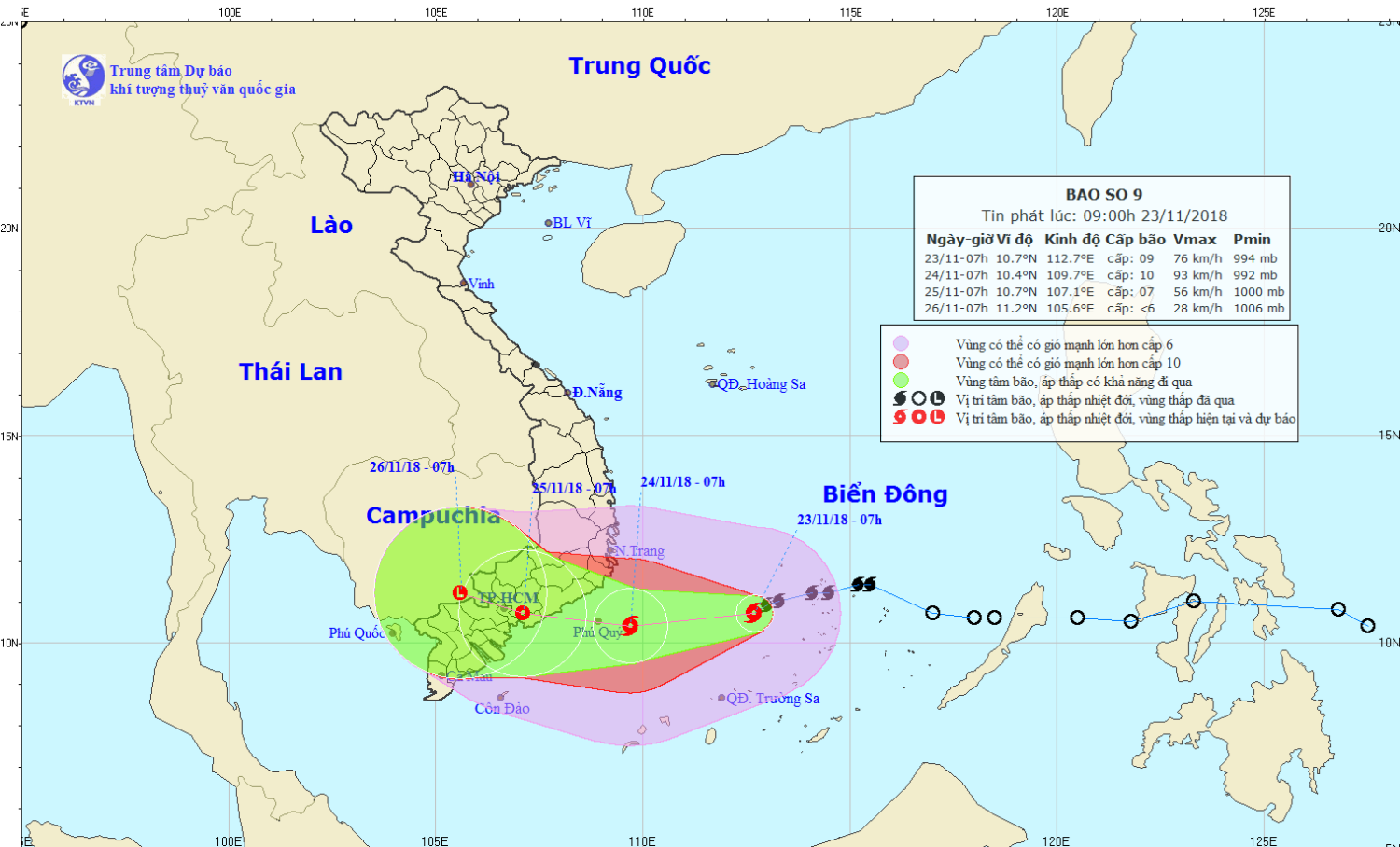 Tin bão khẩn cấp - cơn bão số 9 (09h00 ngày 23/11)