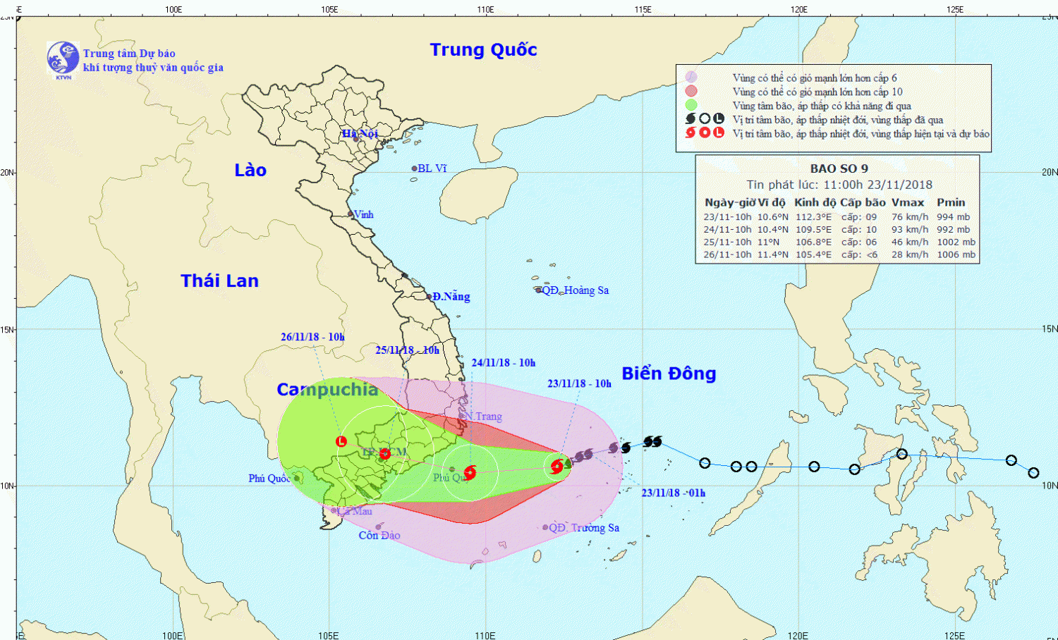 Tin bão khẩn cấp - cơn bão số 9 (11h00 ngày 23/11)