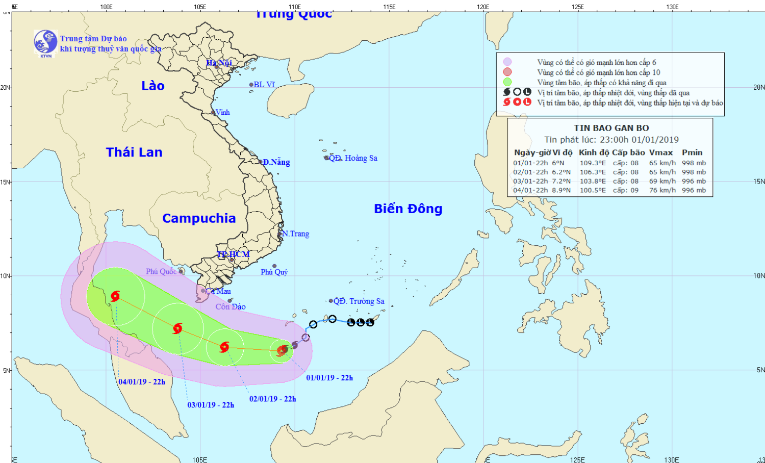 Tin bão gần bờ - cơn bão số 01 (23h00 ngày 02/1)