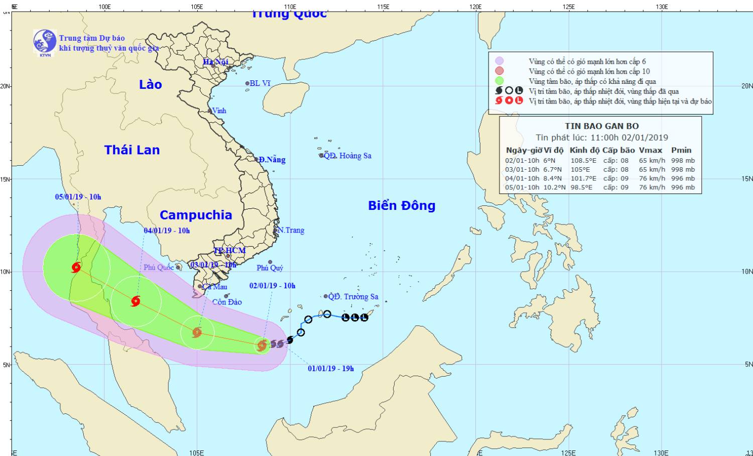 Tin bão gần bờ - cơn bão số 01 (11h00 ngày 02/1)