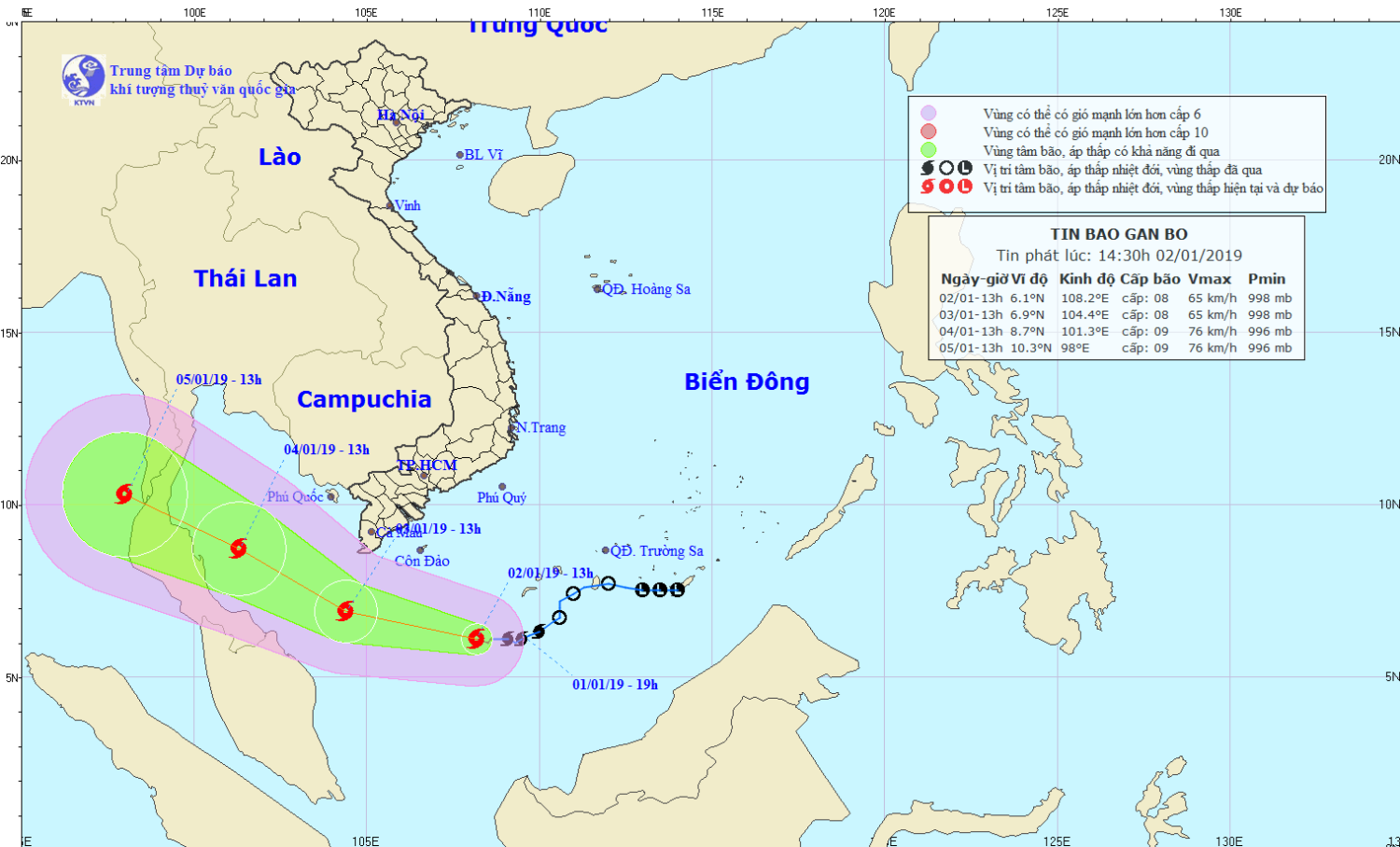 Tin bão gần bờ - cơn bão số 01 (14h30 ngày 02/1)
