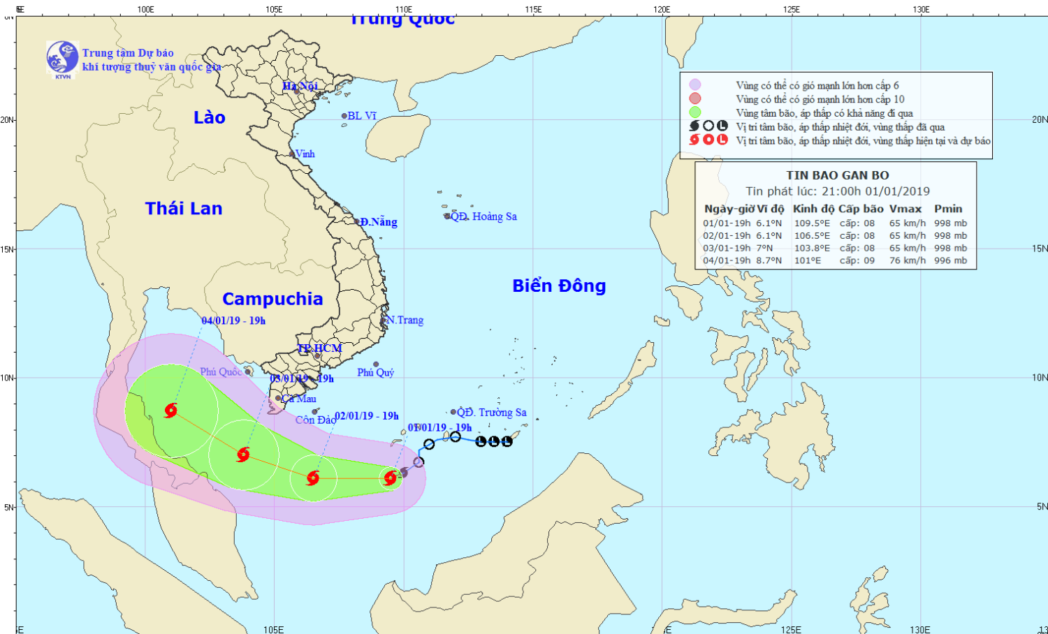 Tin bão gần bờ - cơn bão số 01 (21h00 ngày 01/1)