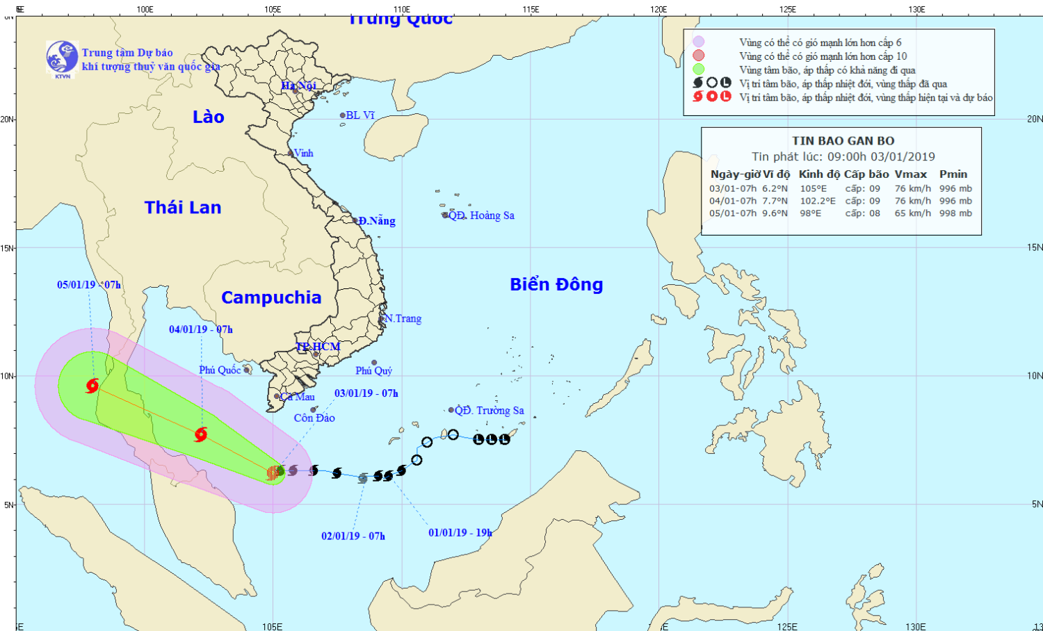 Tin bão gần bờ - cơn bão số 01 (09h00 ngày 03/1)