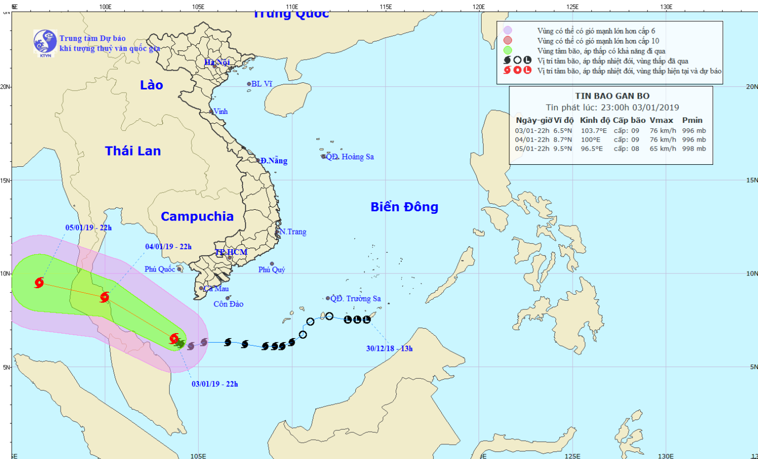 Tin bão gần bờ - cơn bão số 01 (21h00 ngày 03/1)