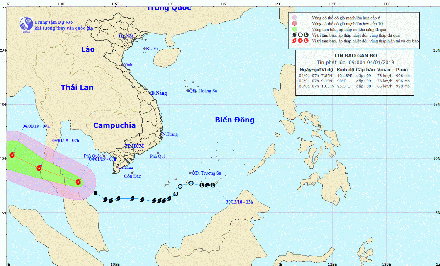 Tin bão gần bờ - cơn bão số 01 (09h00 ngày 04/1)